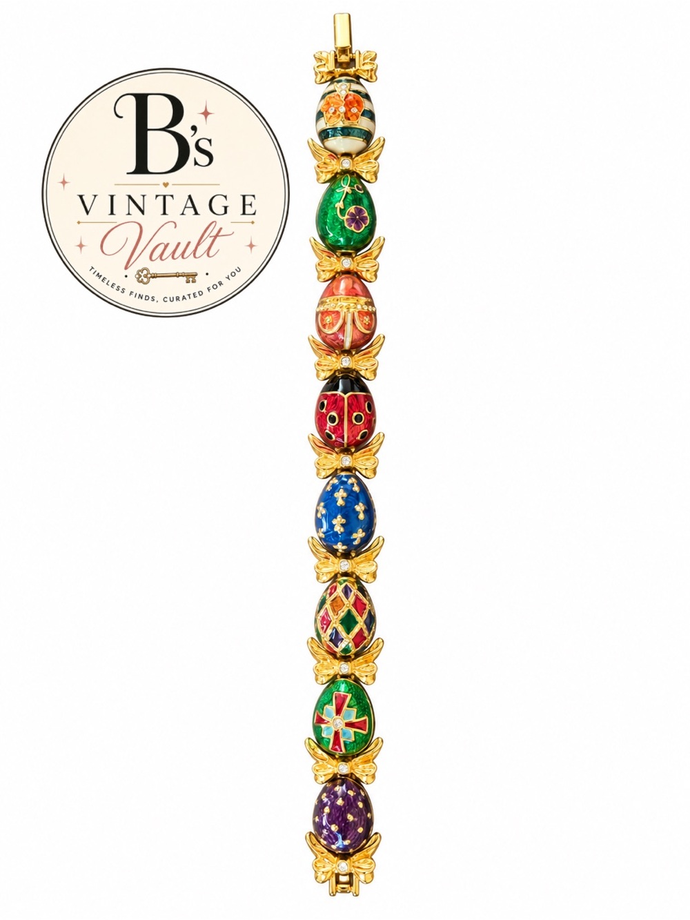 Joan Rivers Multicolor Enamel Egg-Link Bracelet with Gold-Tone Accents